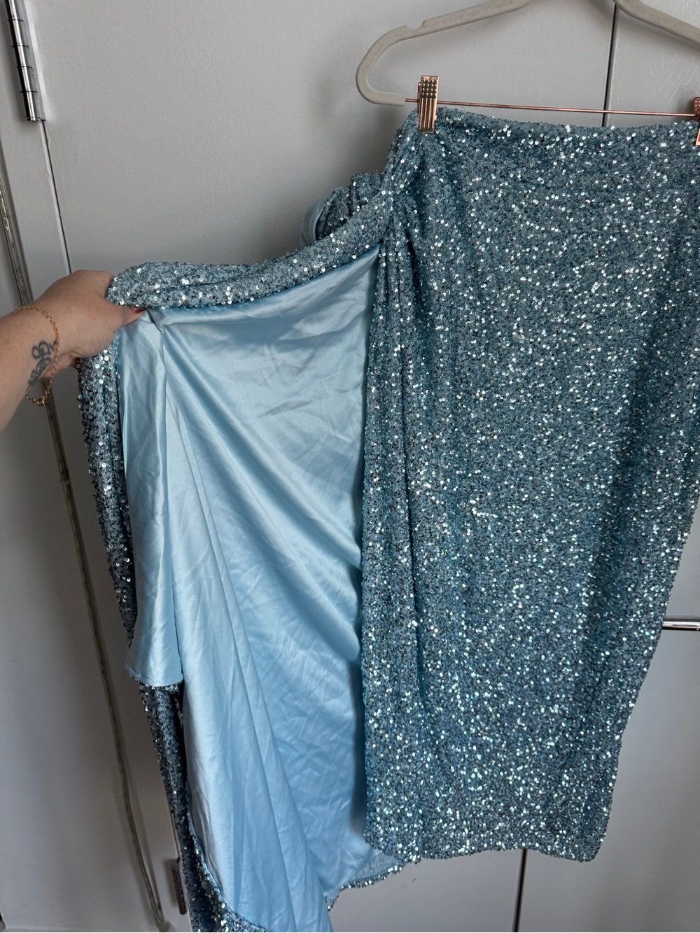 Never Fully Dressed Light Blue Sequin Maxi Skirt - Women - Picture 8 of 9